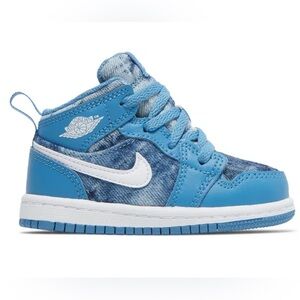 Nike - Toddler Jordan 1 Mid Dutch - Washed Denim Blue/ White Sneakers - Size: 7C